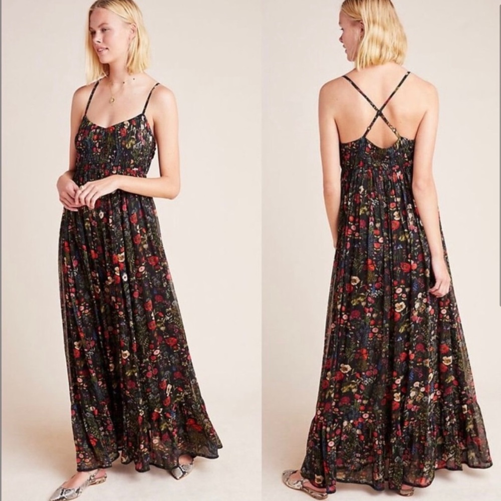 Black floral formal dress with cross back